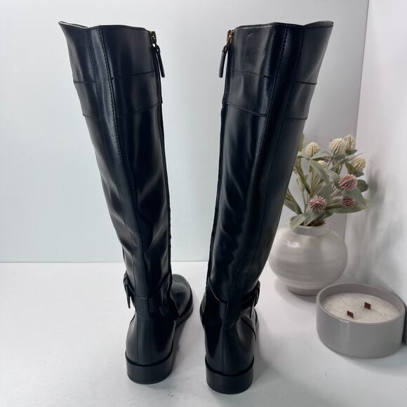Tory Burch Everly Leather Riding Boots Side Zipper Black Women's 7M NWOB - Picture 4 of 9